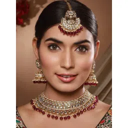 Aatmana Gold-Plated & Wine Kundan Studded Jewellery Set for Women-picture-27