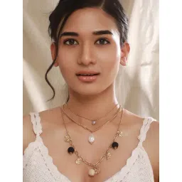 Aatmana Gold-Plated Baroque Pearl & Stone Beaded Brass 3 Layered Necklace-picture-29