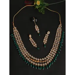 Aatmana Gold-Plated Bridal Kundan Layered Green Necklace Set with Maang Tikka-picture-28