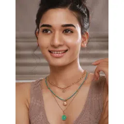 Aatmana Gold-Plated Heart Enamelled & Charm Beaded 3 Layered Necklace-picture-21