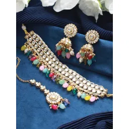 Aatmana Gold-Plated Kundan Studded & Beaded Choker Necklace Set with Maang Tikka-picture-15