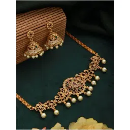 Aatmana Gold-Plated Multi Stone Studded Temple Necklace Set-picture-22