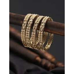 Aatmana Gold-Plated Pearl & White Kundan Studded Bangles - Set of 4-picture-23