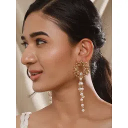 Aatmana Gold Plated Pearl Beaded Contemporary Drop Earrings-picture-25
