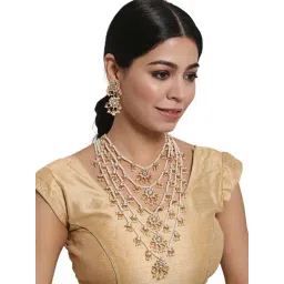 Aatmana Gold-Plated White Kundan-Studded & Pearl Beaded Necklace Set-picture-24