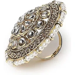 aatmana Gold-Plated White Stone Studded Floral Ethnic Adjustable Finger Ring for Women & Girls | Elegant Gold Ring for Women | Adjustable Finger Ring with Floral Design-picture-53