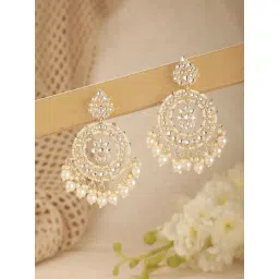 Aatmana Gold Statement Kundan & Pearl Studded Crescent Chand Bali Earring-picture-29