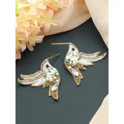 Aatmana Gold Toned Beads & White Crystals Studded Bird shaped Earrings Stud Earrings-picture-30