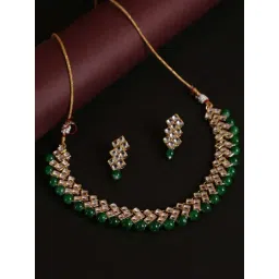 Aatmana Gold Toned Kundan & Green Beads Necklace Set-picture-30