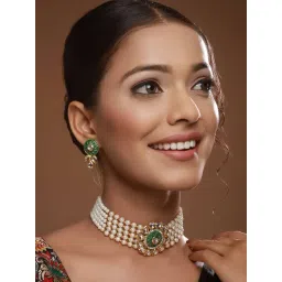 Aatmana Green & Golden Kundan-Studded Necklace & Earring Set-picture-15