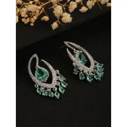 Aatmana Green & White Rhodium-Plated AD Studded Drop Earrings for Women-picture-38