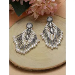 Aatmana Grey & White Beaded Drop Earrings for Women-picture-18