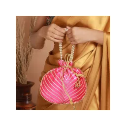 Aatmana Hot Pink & Gold Embellished Potli Bag-picture-12