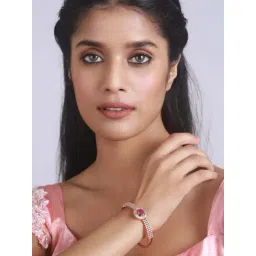 aatmana Jazz & Sizzle Rose Gold-Plated & Magenta AD Studded Handcrafted Bangle-Style Bracelet for Women-picture-10