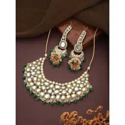 Aatmana Kundan & Beaded Green Necklace, Earring & Maang Tikka Set-picture-22