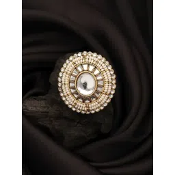 Aatmana Kundan Studded & Pearl Embellished White Cocktail Ring for Women-picture-24