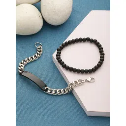 Aatmana Men Black Silver-Plated & Beaded Bracelet - Set of 2-picture-42