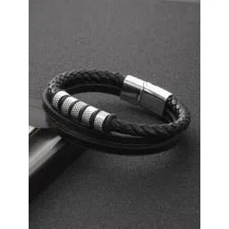 Aatmana Men Leather Black & Silver Wraparound Bracelet-picture-33