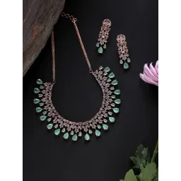 Aatmana Mint Green American Diamond Rose Gold-Plated Necklace & Earring Set-picture-40