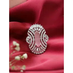 Aatmana Pink AD Studded, Silver-Plated CZ Studded Adjustable Finger Ring for Women-image-20