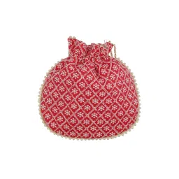 Aatmana Pink & Gold-Toned Chikan Embroidered Work Potlid Clutch image 4