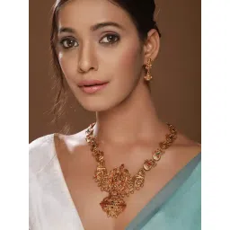 Aatmana Pink Necklace & Earring Set for Women-picture-19