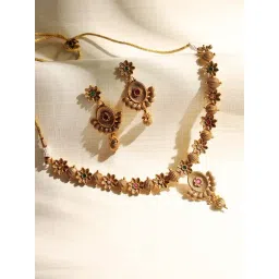 Aatmana Red & Green Gold-Plated Stone-Studded Handcrafted Necklace Set-picture-32