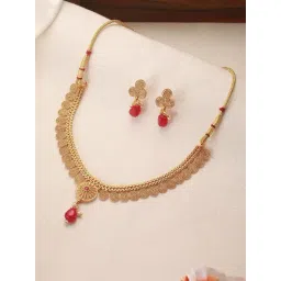 Aatmana Red Minimal Stone Studded Spiral Necklace & Earring Set-picture-29