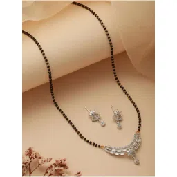 Aatmana Rhodium-Plated Black American Diamond-Studded & Beaded Mangalsutra Set for Women-picture-13