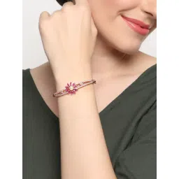 Aatmana Rose Gold-Plated American Diamond Ruby Studded Floral Patterned Bracelet-picture-36
