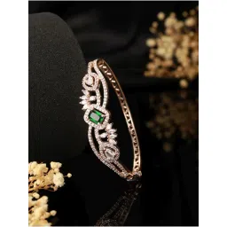 Aatmana Rose Gold Plated & Green American Diamond Studded Bangle Link Bracelet-picture-34