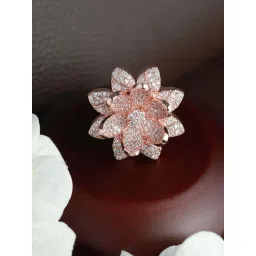 Aatmana Rose Gold-Plated Handcrafted AD Studded Adjustable Floral Finger Ring for Women-picture-33