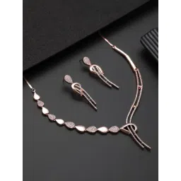 Aatmana Rose Gold-Plated Rose Gold CZ Studded Necklace Set-picture-35