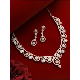 Aatmana Rose Gold-Plated White American Diamond Handcrafted Necklace & Earring Set-picture-24