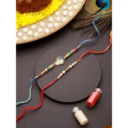 Aatmana Set of 2 Enamelled & Faux Pearl Beaded Designer Thread Rakhi with Roli Chawal-picture-47