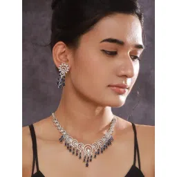 Aatmana Silver-Plated & Blue AD Stone & CZ-Studded Contemporary Jewellery Set-image-13