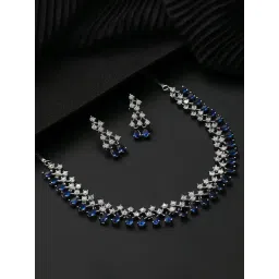 Aatmana Silver-Plated Blue American Diamond Studded Necklace Set-image-34