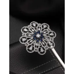 Aatmana Silver-Plated Blue & White AD Studded Adjustable Cocktail Finger Ring for Women-image-15