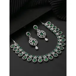 Aatmana Silver-Plated Green & American diamond Studded Necklace Set-picture-38