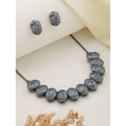 Aatmana Silver-Plated Grey Stone Studded Necklace Set for Women-picture-24