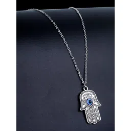 Aatmana Silver Plated Hamza Eveil Eye Pendant Chain Necklace-picture-46