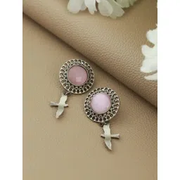 Aatmana Silver-Plated Oxidised Pink Contemporary Bird shaped Drop Earrings for Women-picture-11