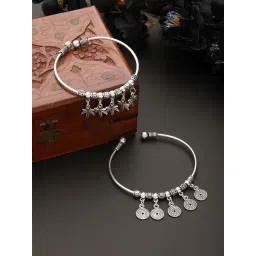 Aatmana Silver-Plated Oxidized Tribal Circular & Star Charm Bracelet - Set of 2-picture-12