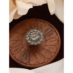 Aatmana Silver-Plated Pink & Green Oxidized Peacock Finger Cocktail Ring-picture-12