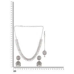 Aatmana Silver-Plated Pink & Mint Green American Diamond Studded Handcrafted Necklace Set image 3