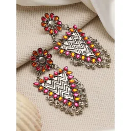 Aatmana Silver-Plated Pink & Yellow Stone Studded & Gunroom Drop Earrings for Women-picture-37