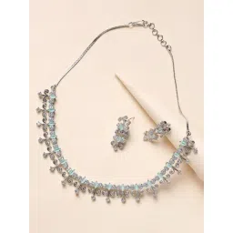 Aatmana Silver-Plated White & Sea Green AD-Studded Handcrafted Necklace & Earring Set-picture-21