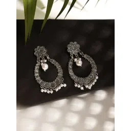 Aatmana Silver-Plated White Pearl Beaded Drop Earrings for Women-image-25
