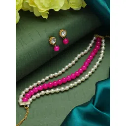 Aatmana White & Pink-Gold-Plated Pearl Necklace Set for Women-picture-13