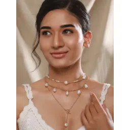 Aatmana White Gold-Plated Baroque Pearl 3 Layered Necklace-picture-31